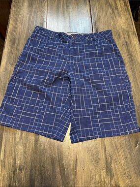 OGIO Navy Blue Grid-Check Flat Front Shorts